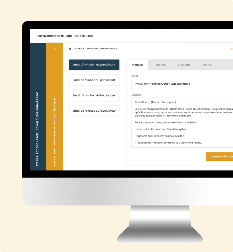 Configuration des emails d'invitation Sport Profileo