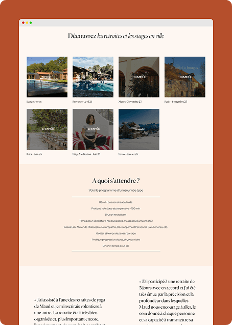 Page des cours et événements du site En accord