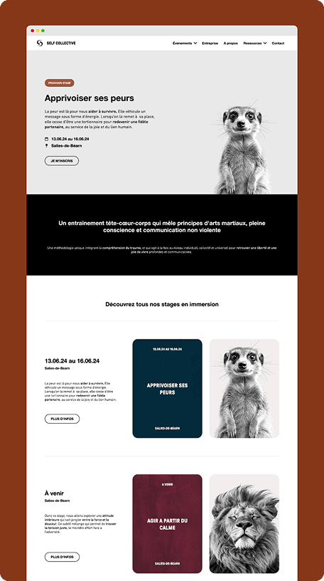 Page des événements du site Self Collective